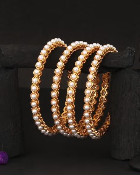 Jazz And Sizzle Set Of 4 Pearl Studded Bangles