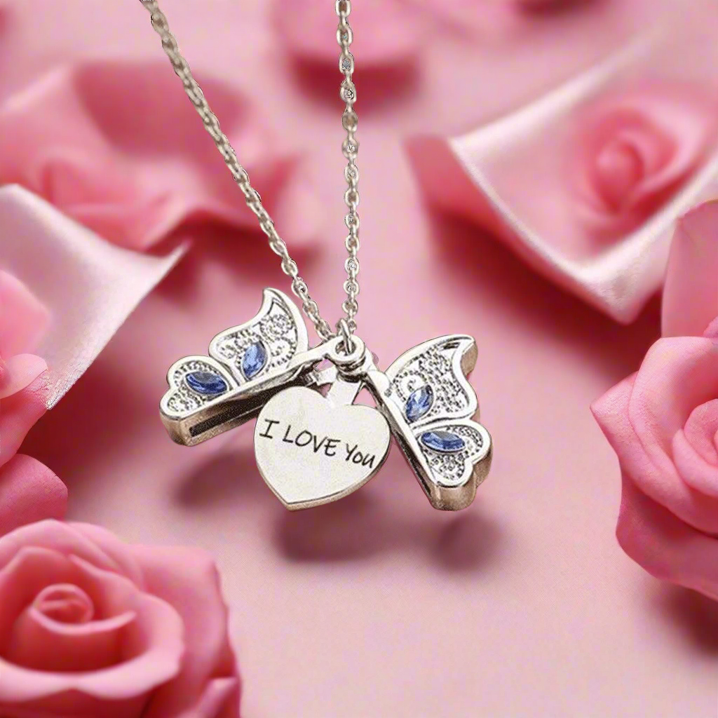 Jazz And Sizzle Silver Plated Butterfly & I Love You Pendant Chain Necklace for Valentines Gift