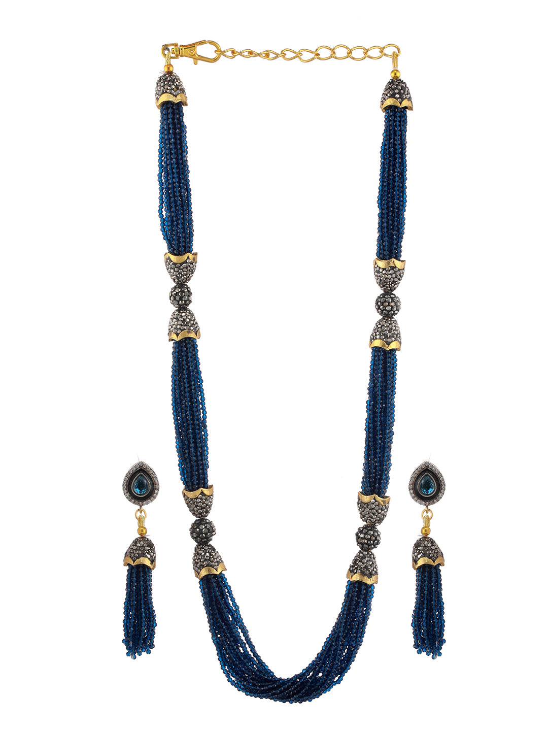 Gold-Plated Stone Studded & Beaded Necklace and Earrings - Jazzandsizzle