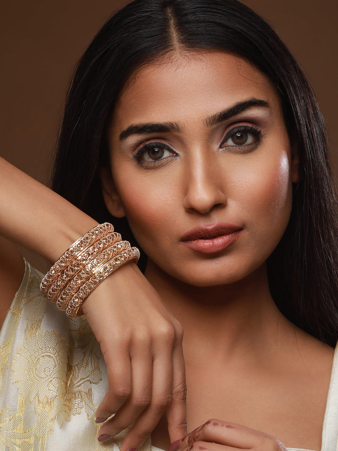 Set Of 4 Gold-Plated Crystal Studded Bangles - Jazzandsizzle