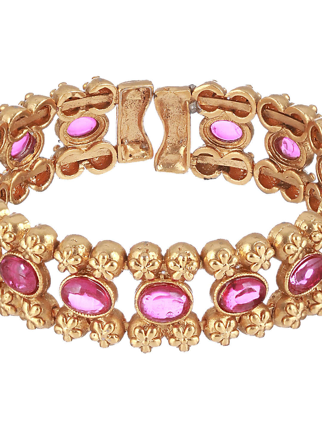 Gold-Toned & Pink Handcrafted Gold-Plated Bangle-Style Bracelet - Jazzandsizzle