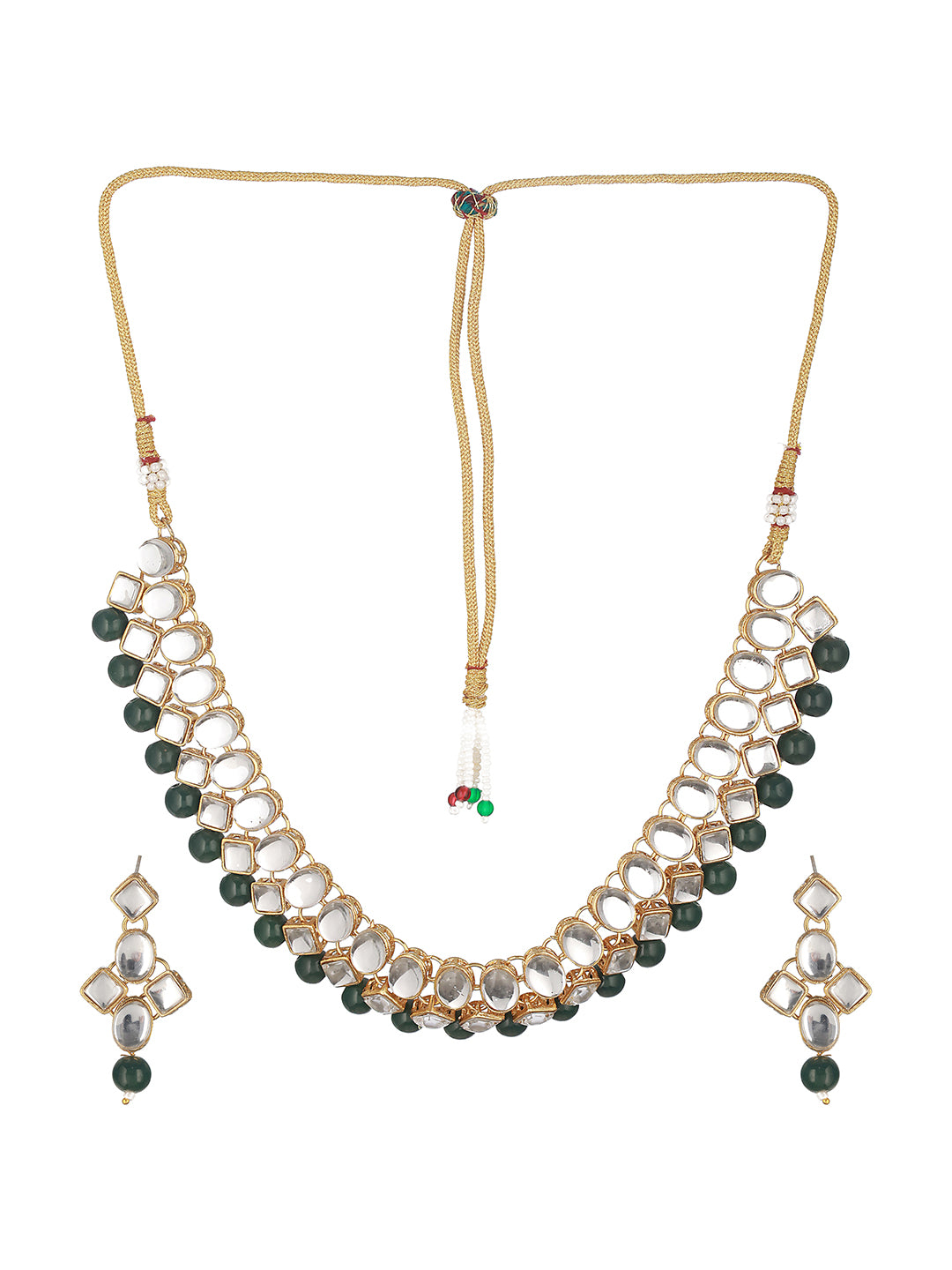 Gold-Plated Kundan-Studded & Beaded Jewellery Set - Jazzandsizzle