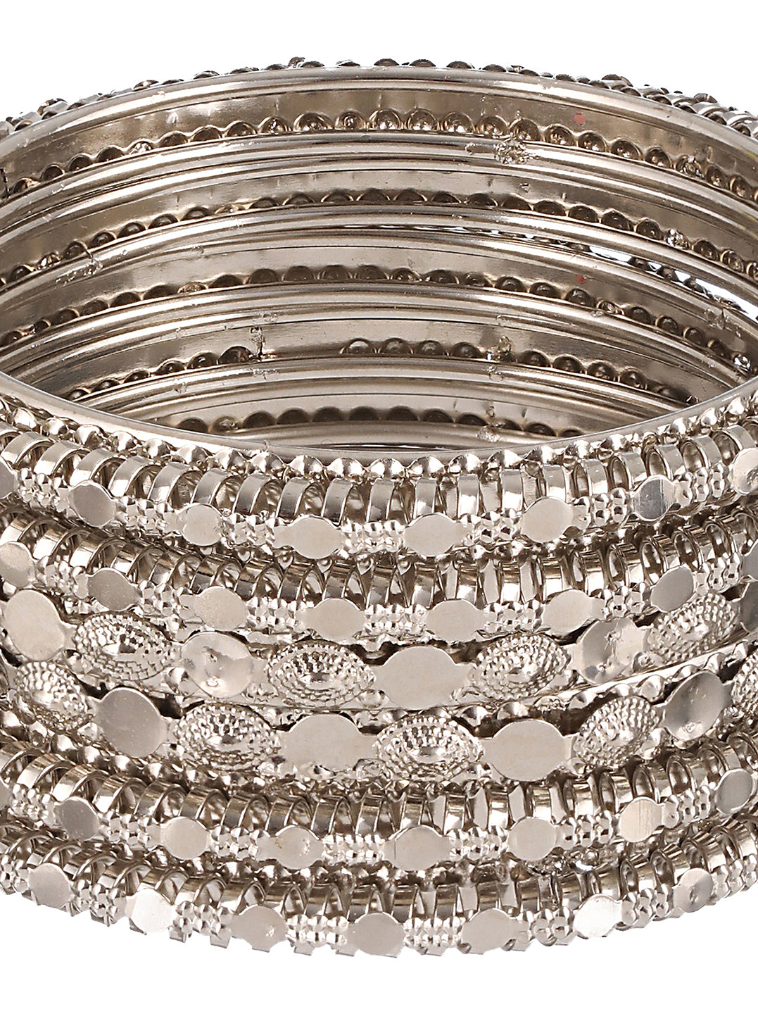 Jazz And Sizzle Set of 6 Oxidised Silver-Plated Textured Bangles Set - Jazzandsizzle