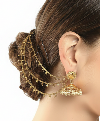 Jazz And Sizzle Gold-Plated Ghungroo Beaded Spherical Shaped Ear Chains