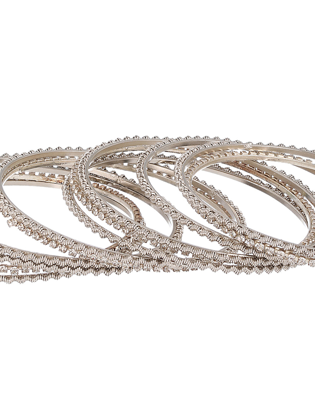 Jazz and Sizzle Set of 12 CZ Studded & Oxidised Silver Bangles - Jazzandsizzle