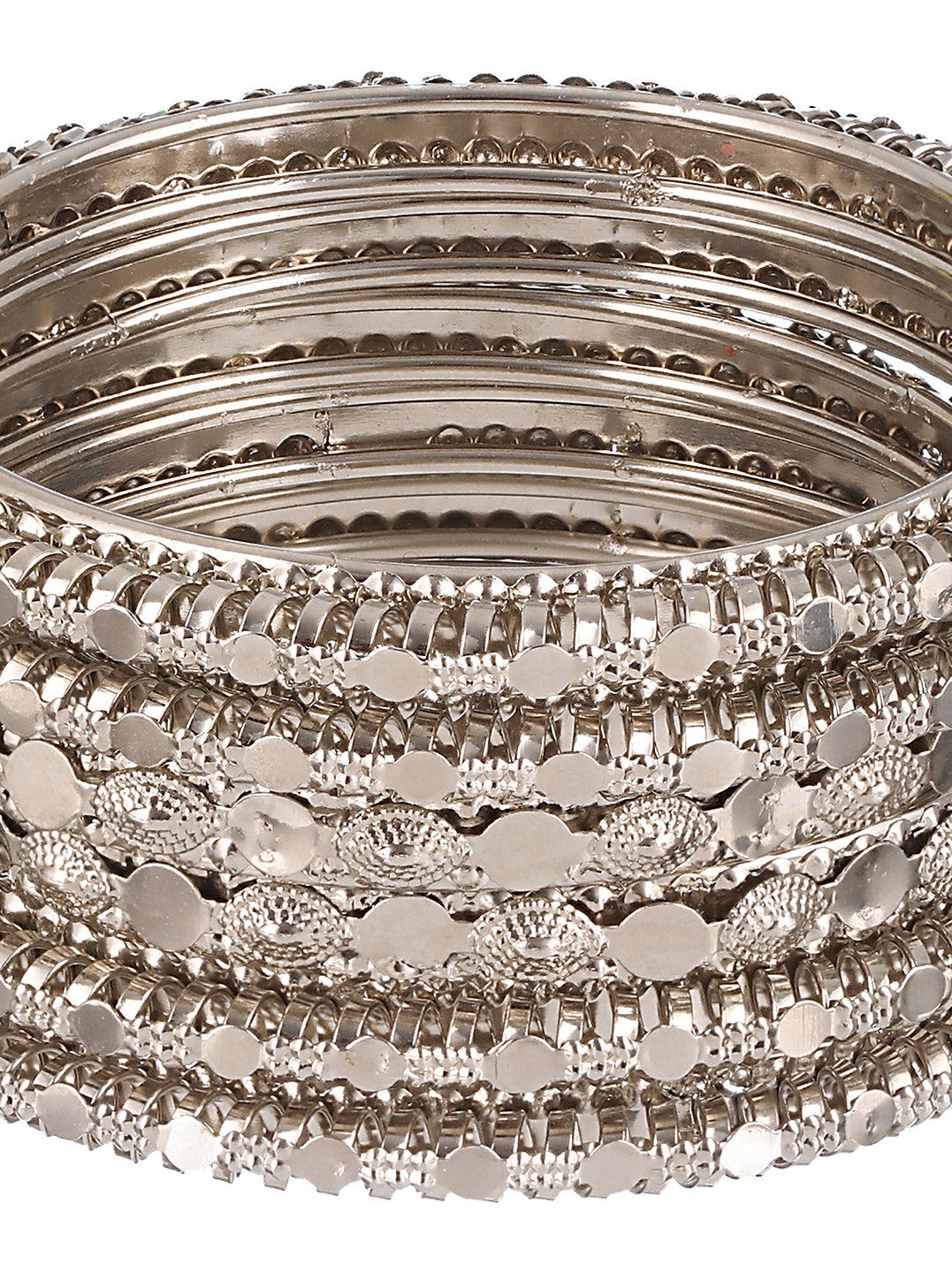 Set of 6 Oxidised Silver-Plated Textured Bangles Set - Jazzandsizzle