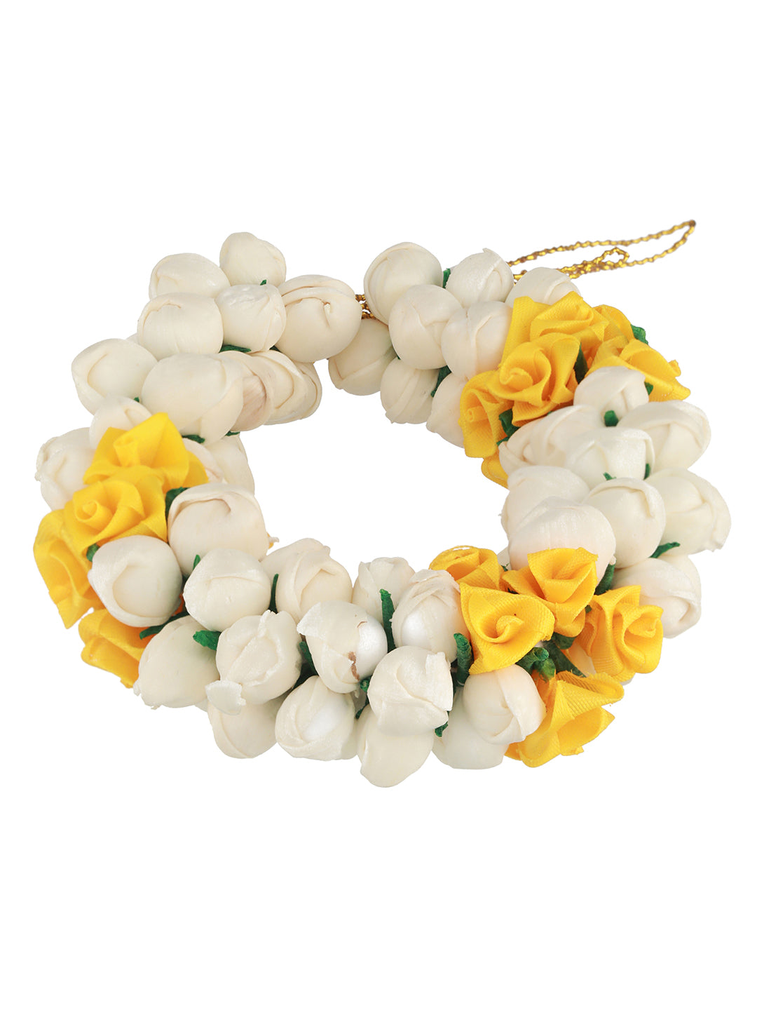 Women Yellow Rose & White Mogra Artificial Flower Gajra Floral Hair Bun - Jazzandsizzle