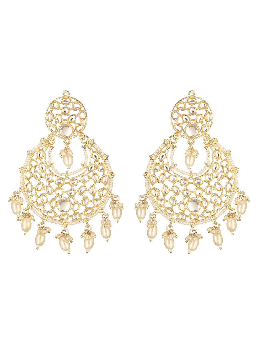 Gold-Plated Kundan Studded & Beaded Chandbalis Earrings