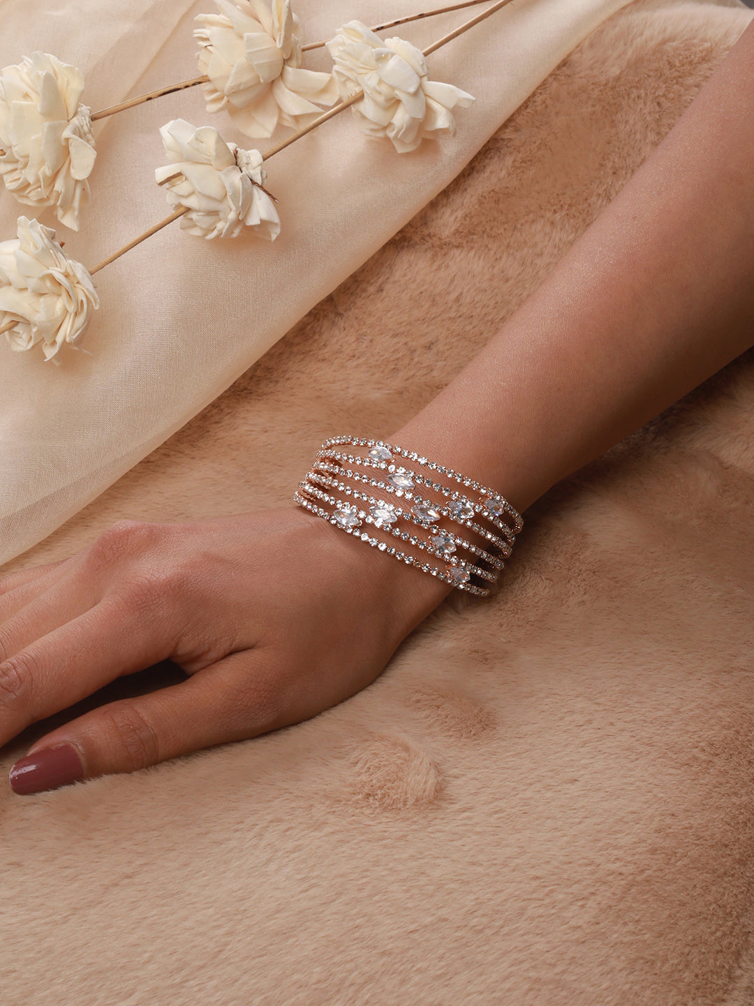 Rose Gold-Plated White Crystal Studded Cuff Bracelet - Jazzandsizzle