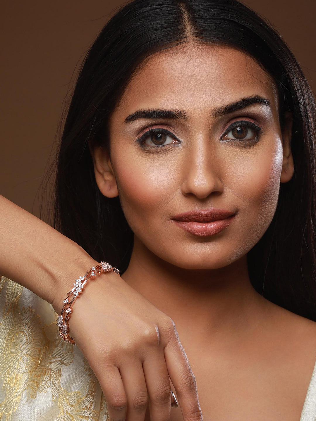 Set Of 2 Rose Gold-Plated AD Studded Bangles - Jazzandsizzle