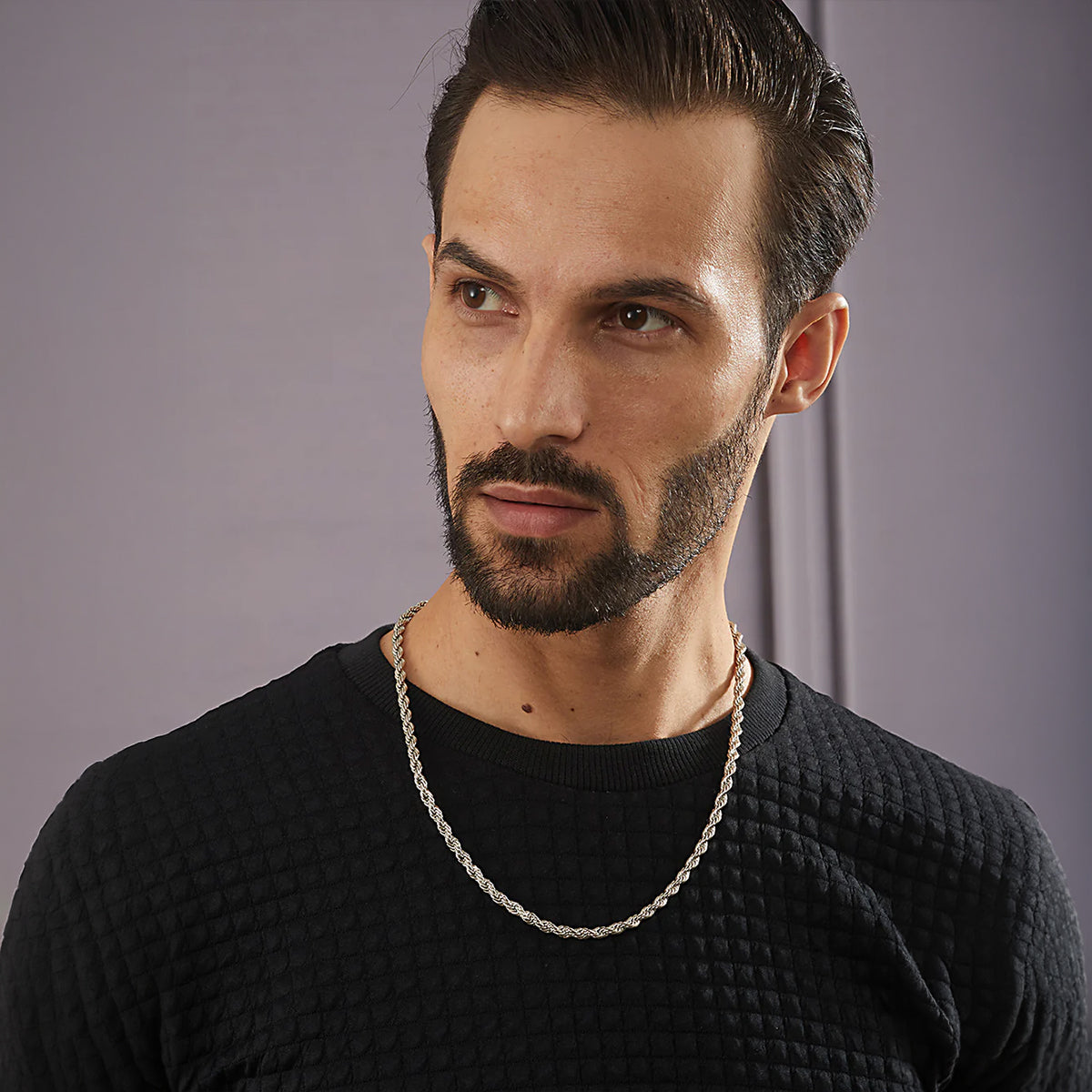 Classic Twisted Rope Chain Necklace for Men – Silver Finish