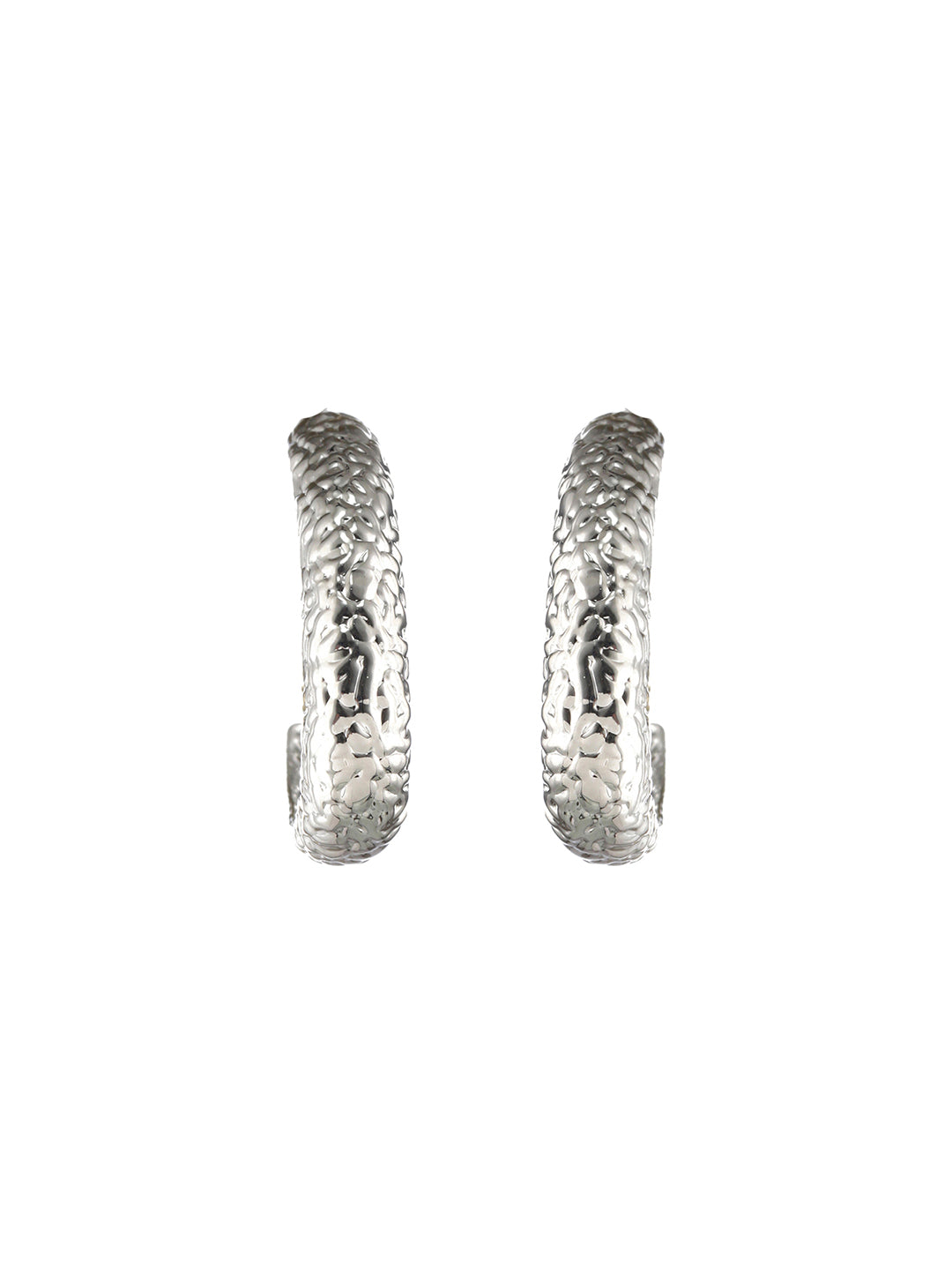 Silver Plated Textured Oval Hoop Earrings - Jazzandsizzle