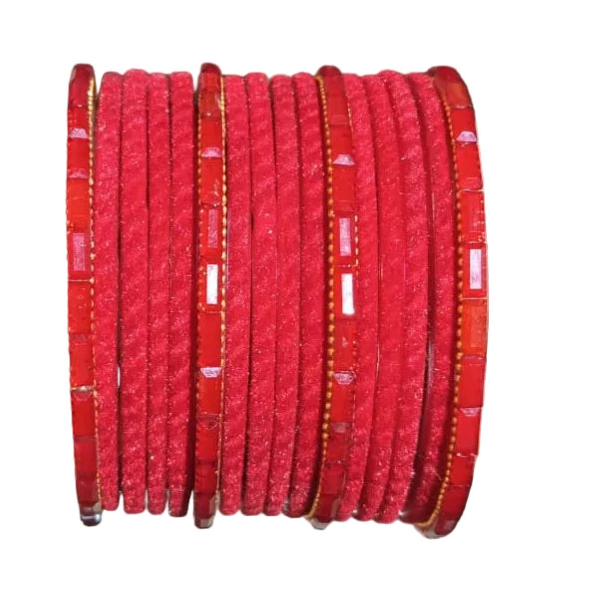 Jazz And Sizzle Set Of 16 Red Velvet & Stone Bangles