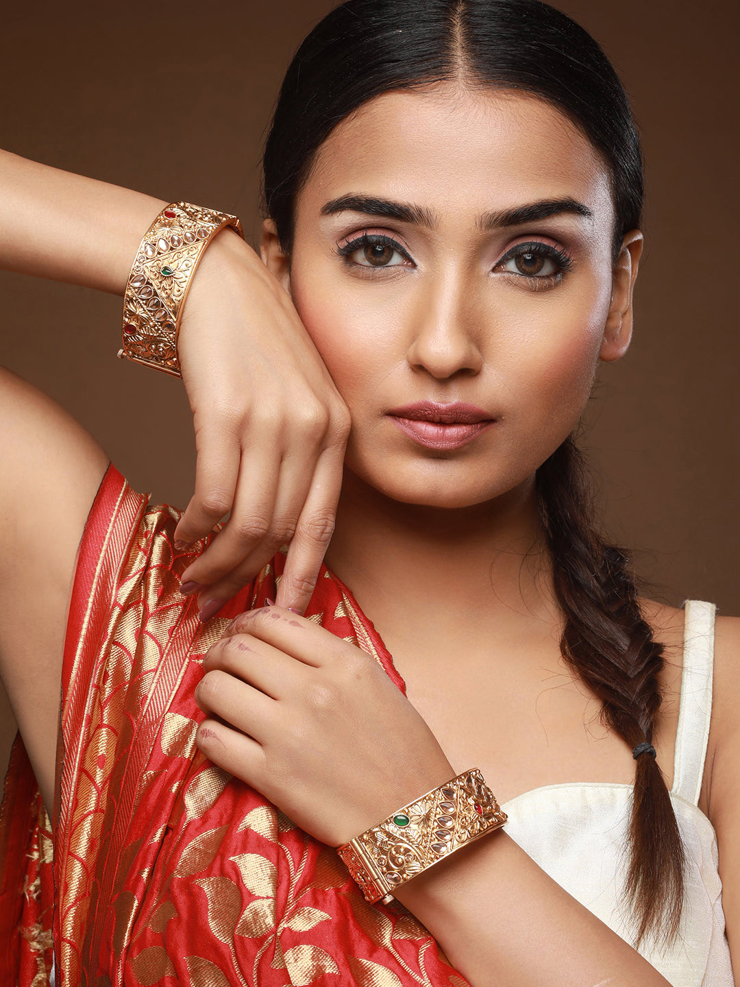 Set Of 2 24K Gold-Plated Stone-Studded Bangles - Jazzandsizzle