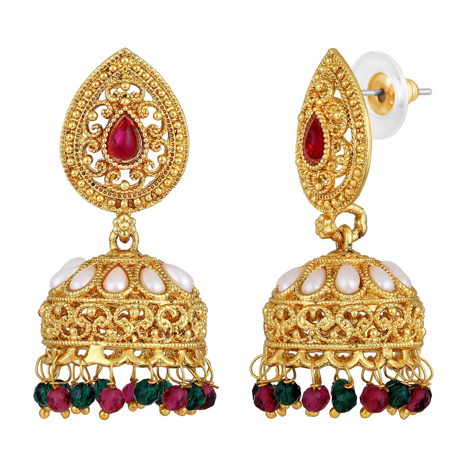 Jazz and Sizzle  Gold Plated Ethnic Earrings with Pearl Beaded & Drops Jhumka Earrings
