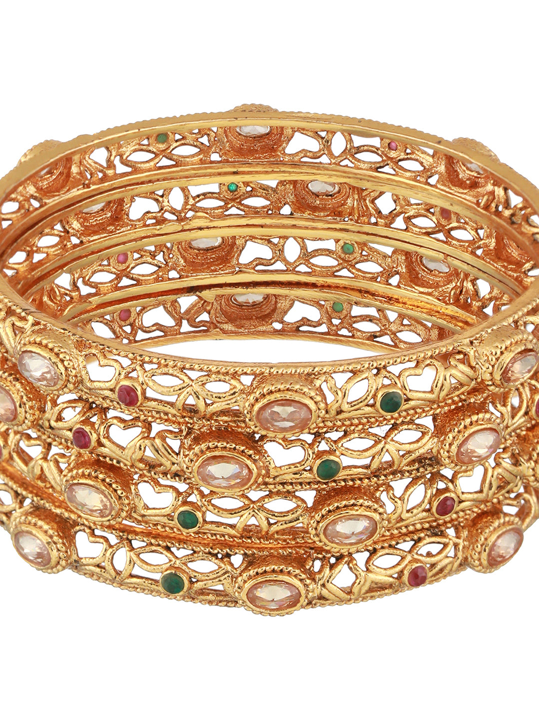 Set Of 4 24CT Gold-Plated Stone-Studded Bangles - Jazzandsizzle