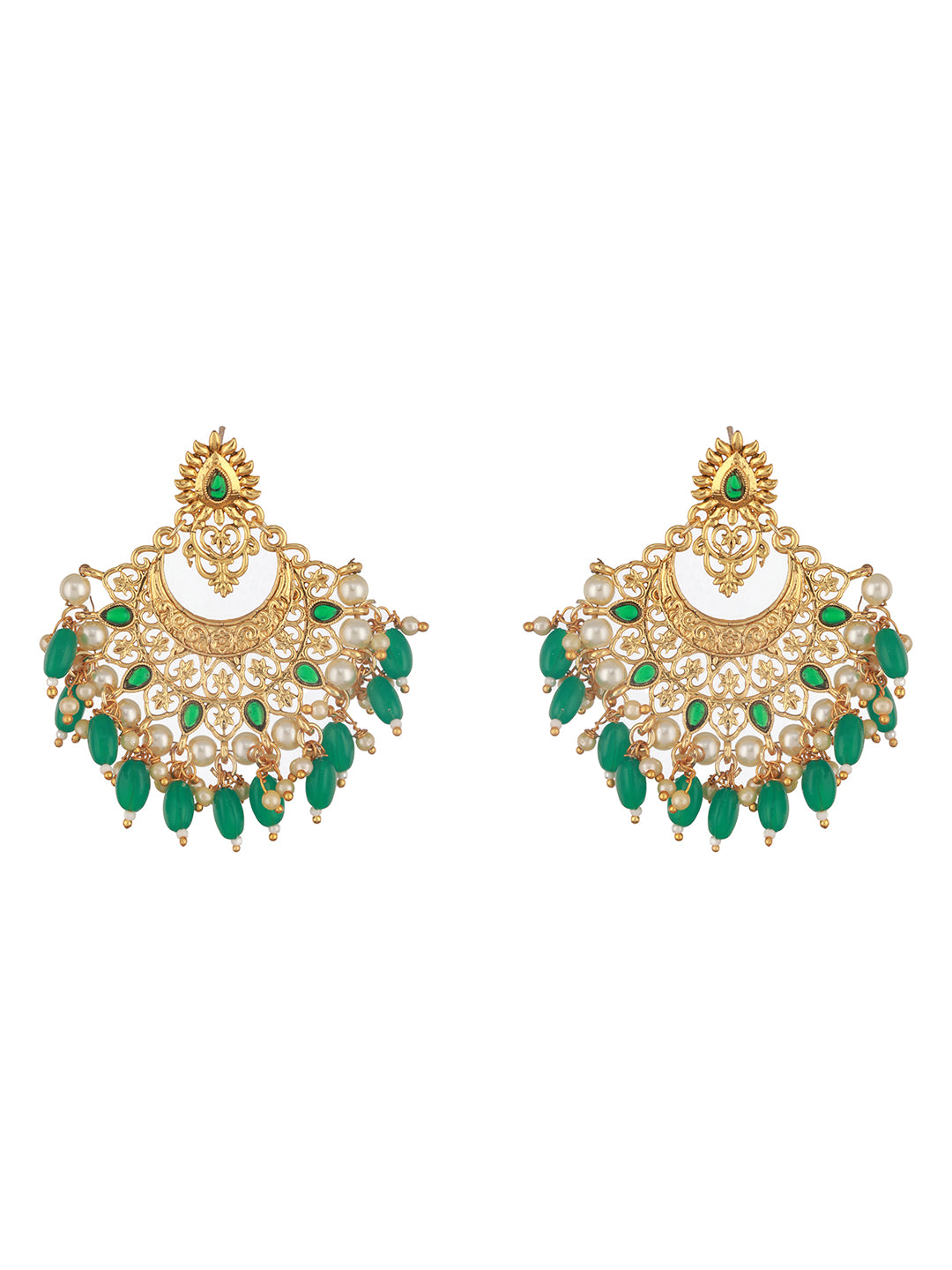 Jazz and Sizzle Gold-Plated Kundan Studded & Beaded Contemporary Chandballi Earrings
