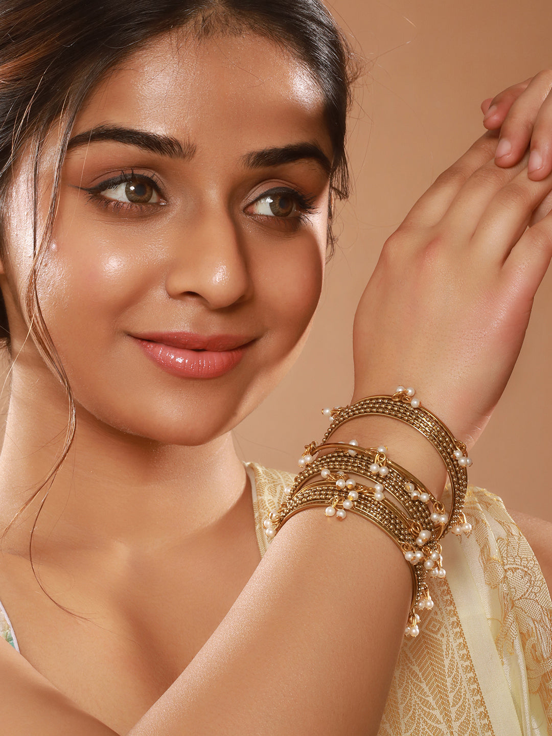 Set Of 12 Gold-Plated Artificial Beaded Bangles