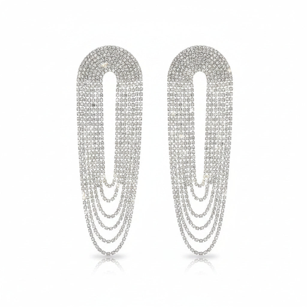 Jazz And Sizzle Stylish Silver Plated Contemporary Rhinestone Drop Dangler Earrings| party|Bling earrings