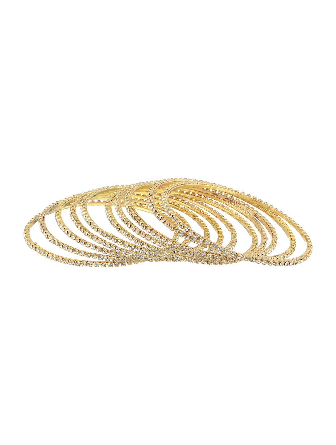 Set Of 12 Gold-Plated CZ-Studded Bangles - Jazzandsizzle