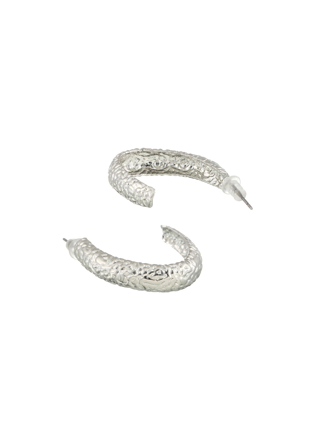 Silver Plated Textured Oval Hoop Earrings - Jazzandsizzle