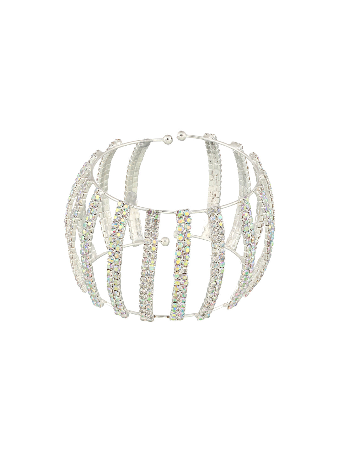 Silver-Plated Crystal-Studded Cuff Bracelet - Jazzandsizzle