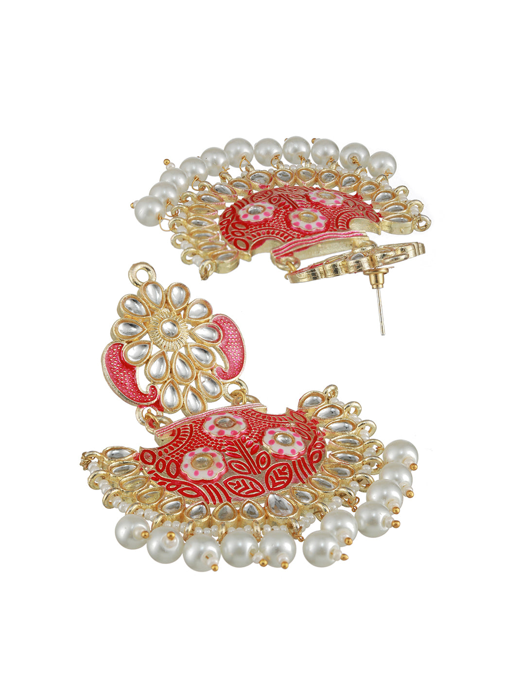 Gold-Plated Meenakari Kundan-Studded & Beaded Maangtikka with Earrings - Jazzandsizzle