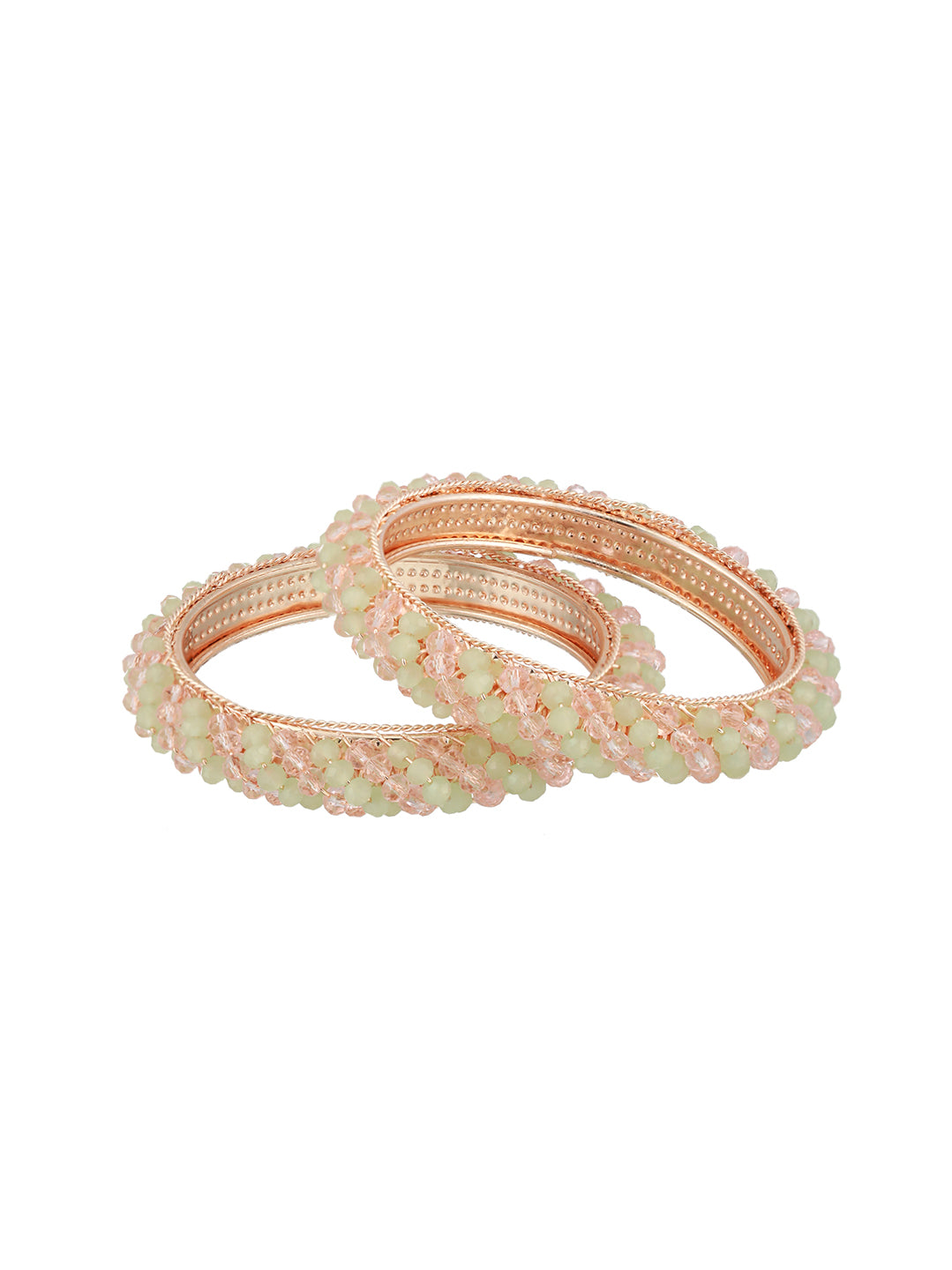 Set Of 2 Rose Gold Plated Crystal-Beaded Bangles - Jazzandsizzle