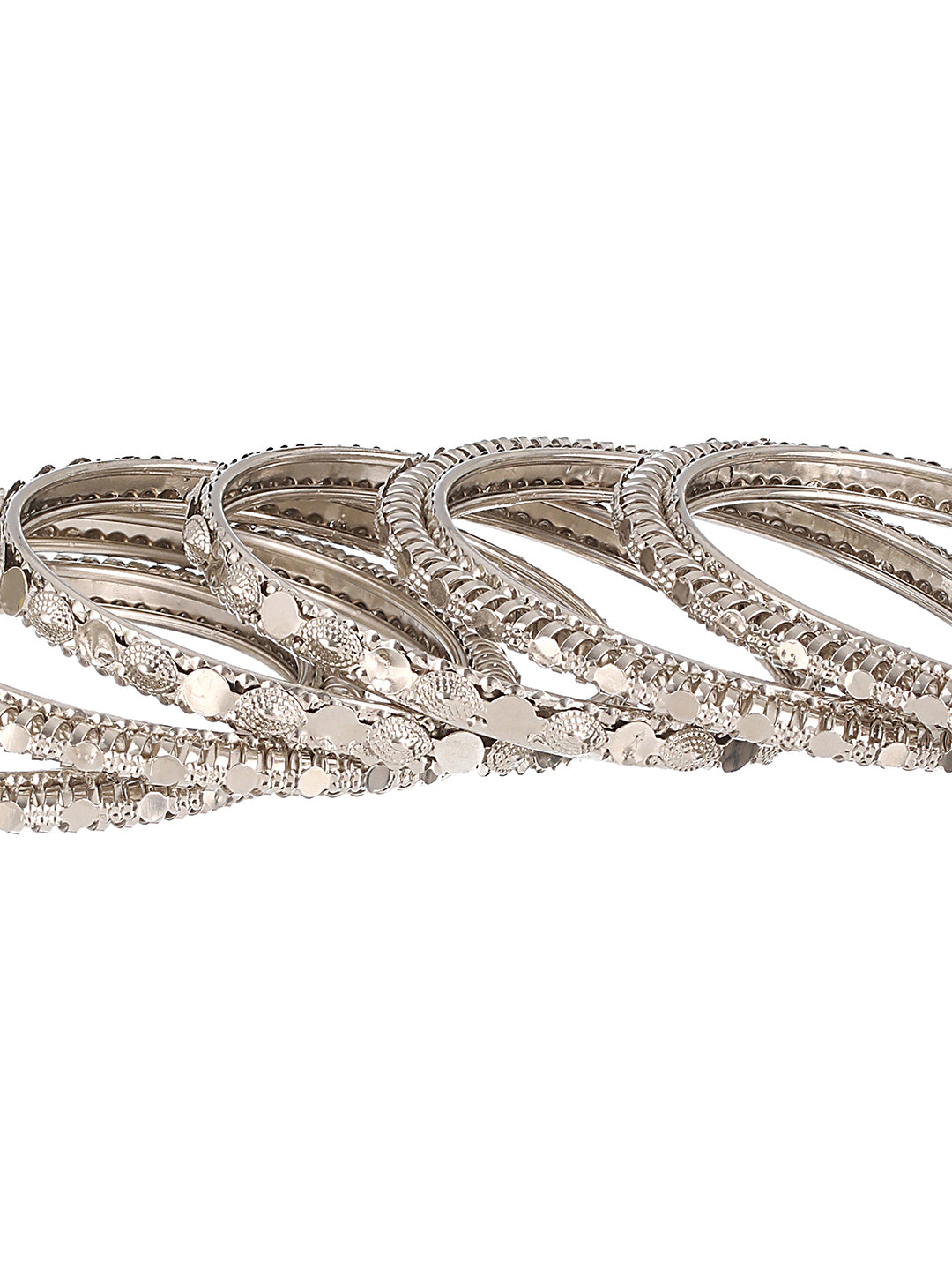 Jazz And Sizzle Set of 6 Oxidised Silver-Plated Textured Bangles Set - Jazzandsizzle