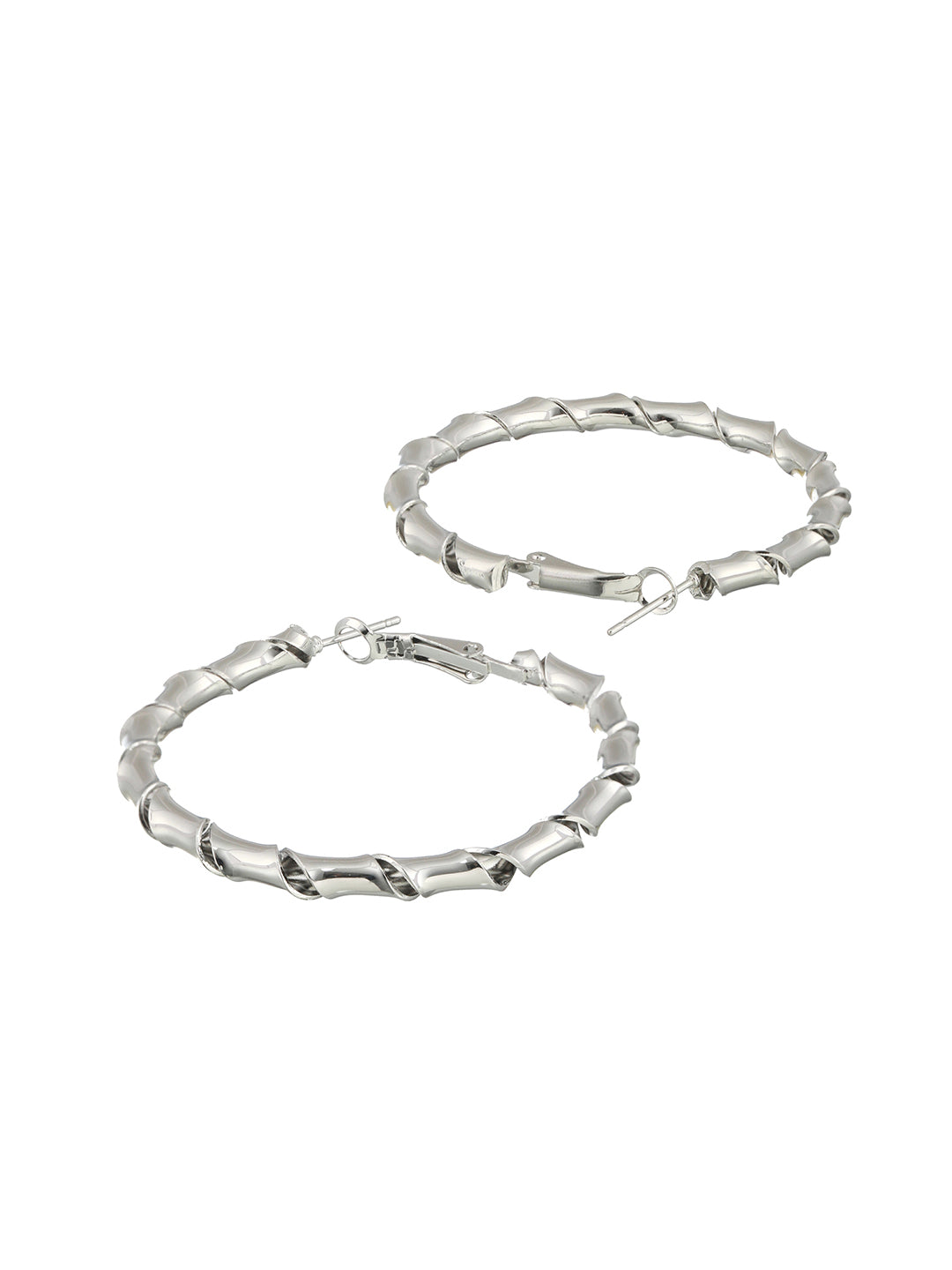 Silver-Plated Textured Circular Hoop Earrings - Jazzandsizzle