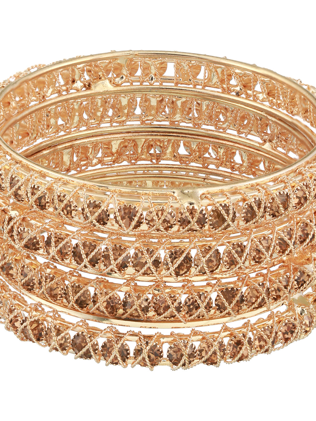 Set Of 4 Gold-Plated Crystal Studded Bangles - Jazzandsizzle