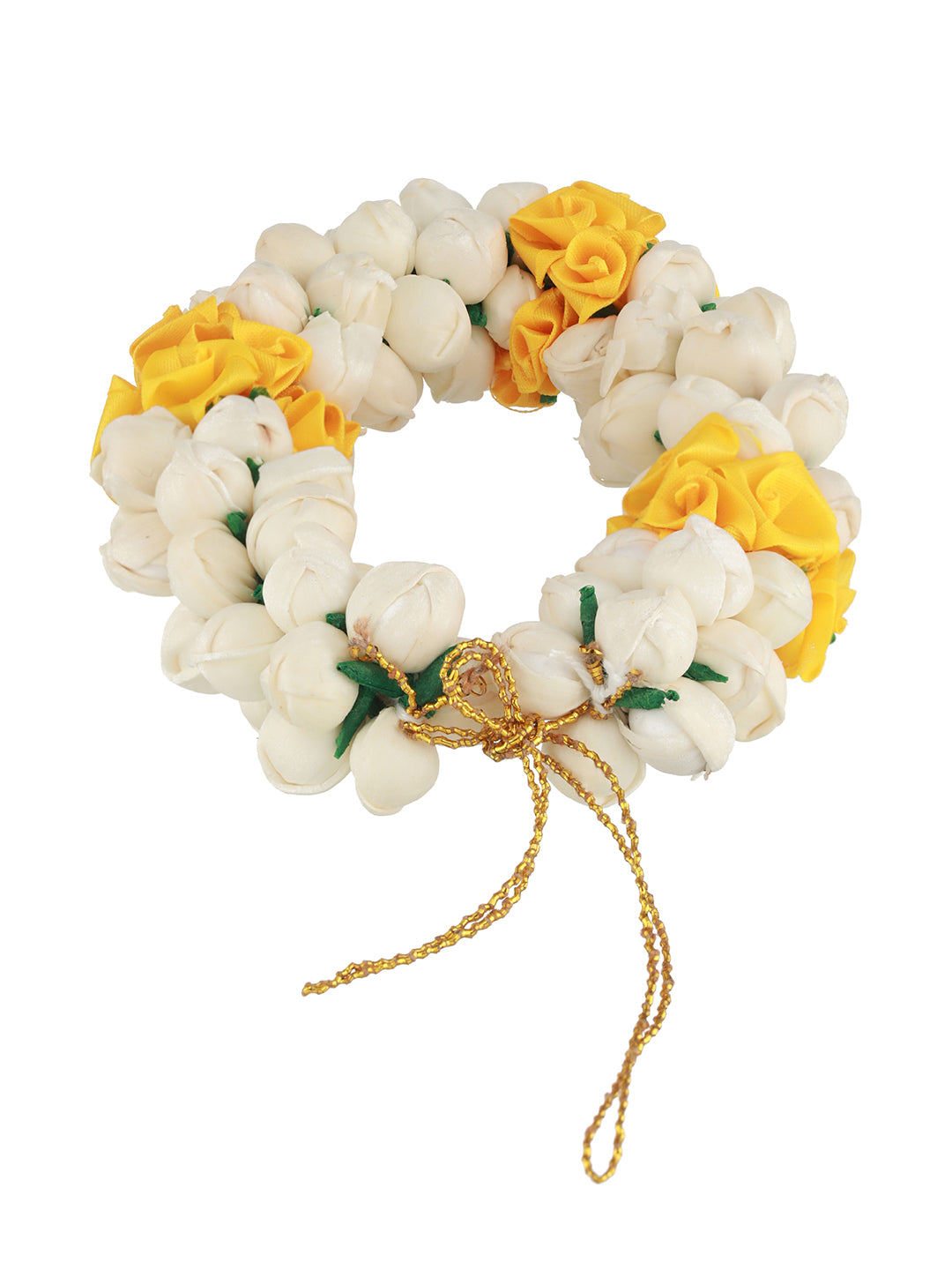 Women Yellow Rose & White Mogra Artificial Flower Gajra Floral Hair Bun - Jazzandsizzle