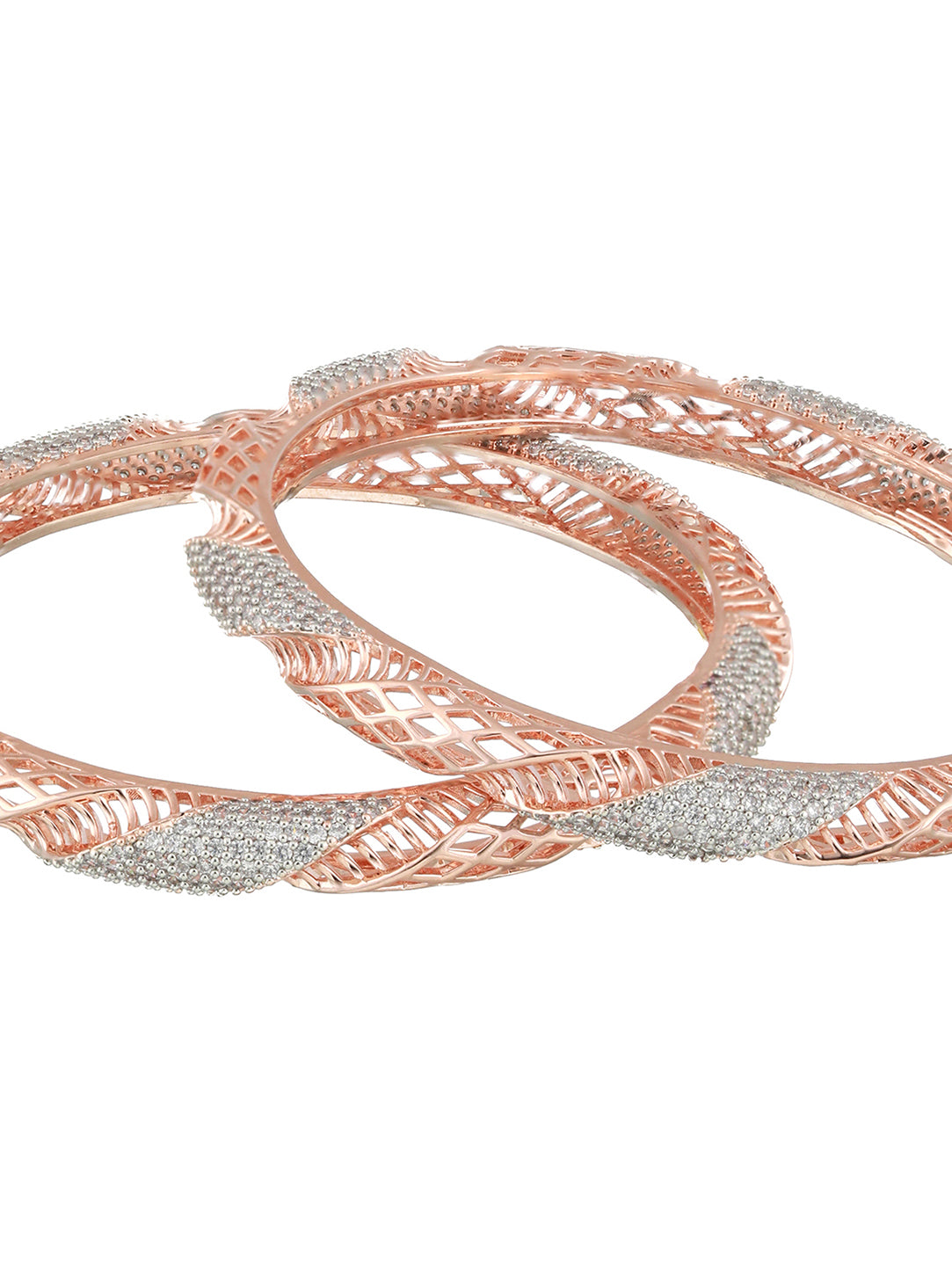 Set Of 2 Rose Gold-Plated AD Studded Bangles - Jazzandsizzle