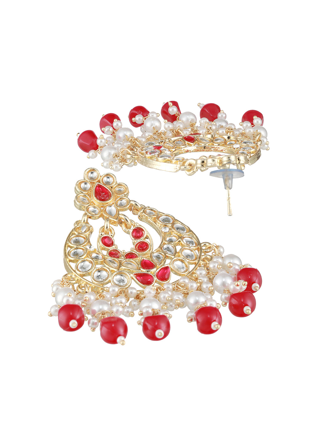 Gold-Plated & Red Kundan Classic Chandbalis Earrings - Jazzandsizzle