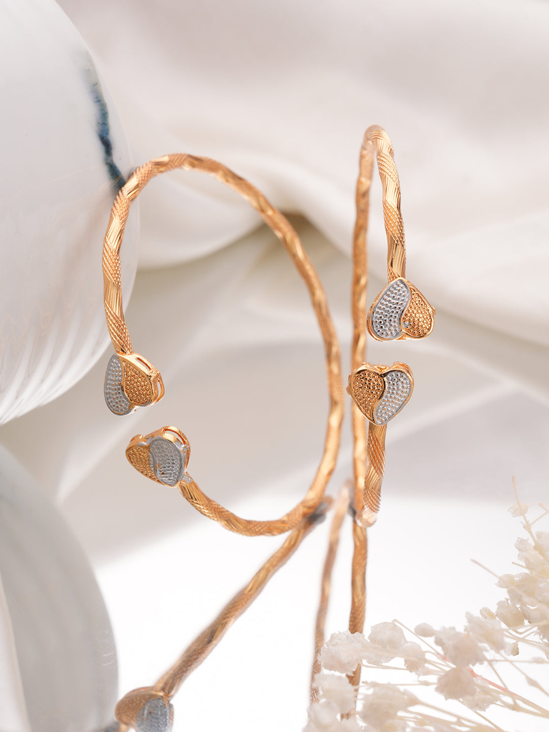 Set Of 2 RoseGold-Plated Heart Shaped Adjustable Bangles type Bracelet