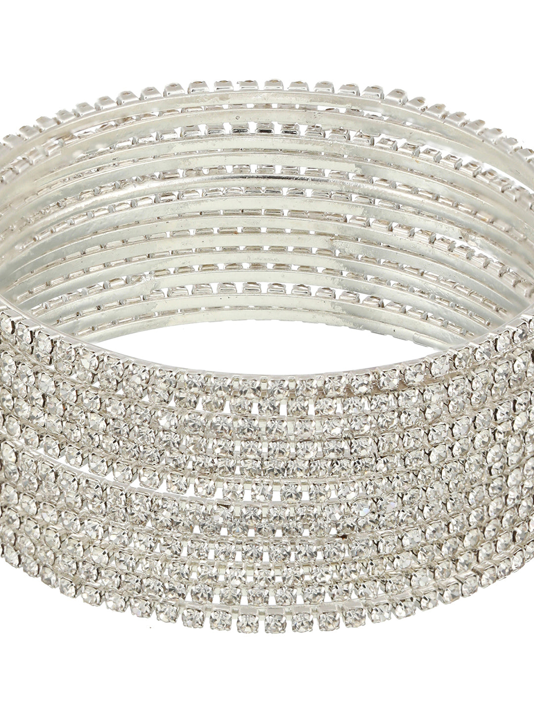 Set Of 12 Silver-Plated Cz-Studded Bangles