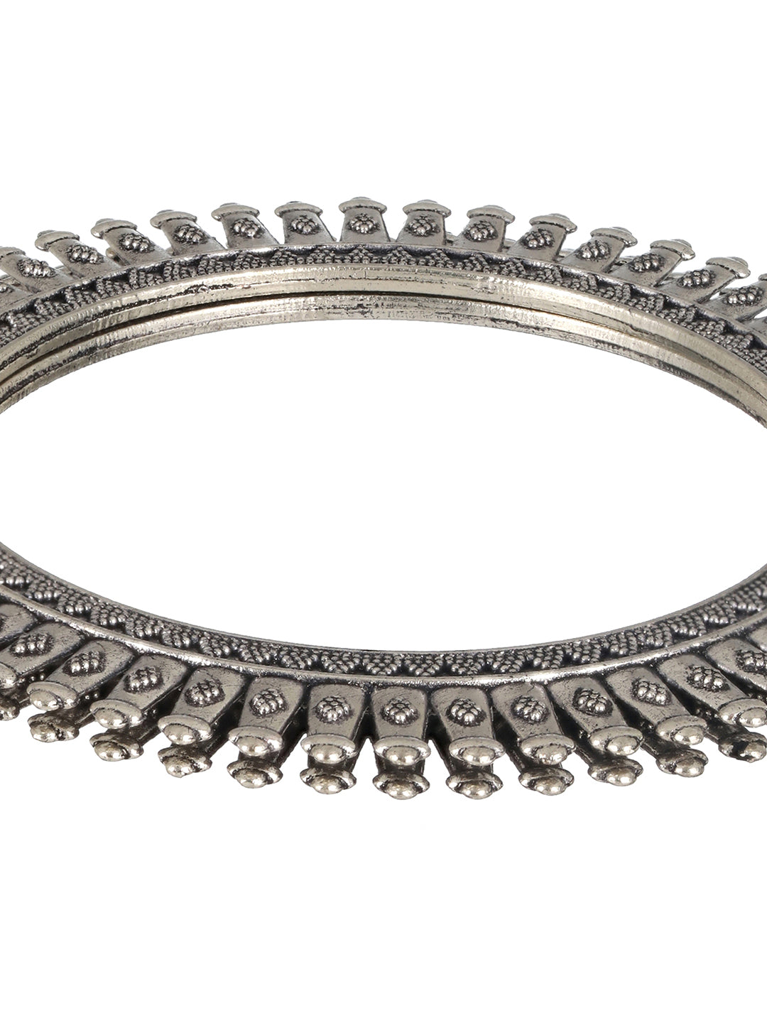 Set Of 2 Silver Toned & Silver Plated Handcrafted Oxidised Bangles