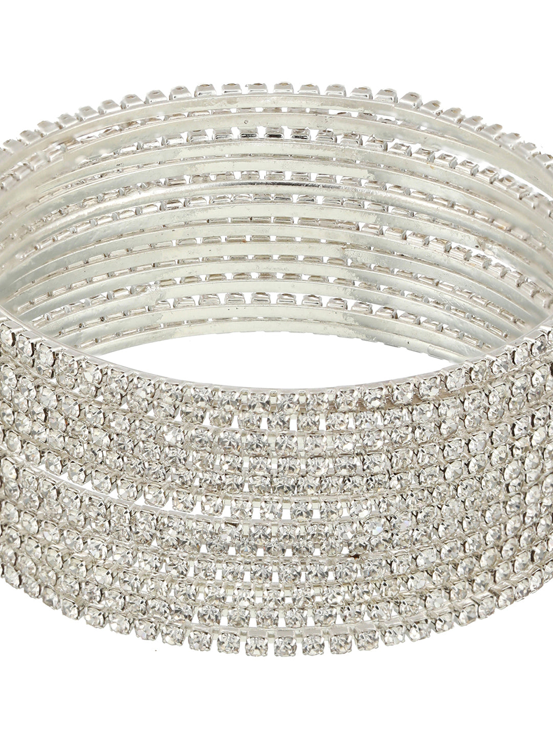 Set Of 12 Silver-Plated CZ-Studded Bangles