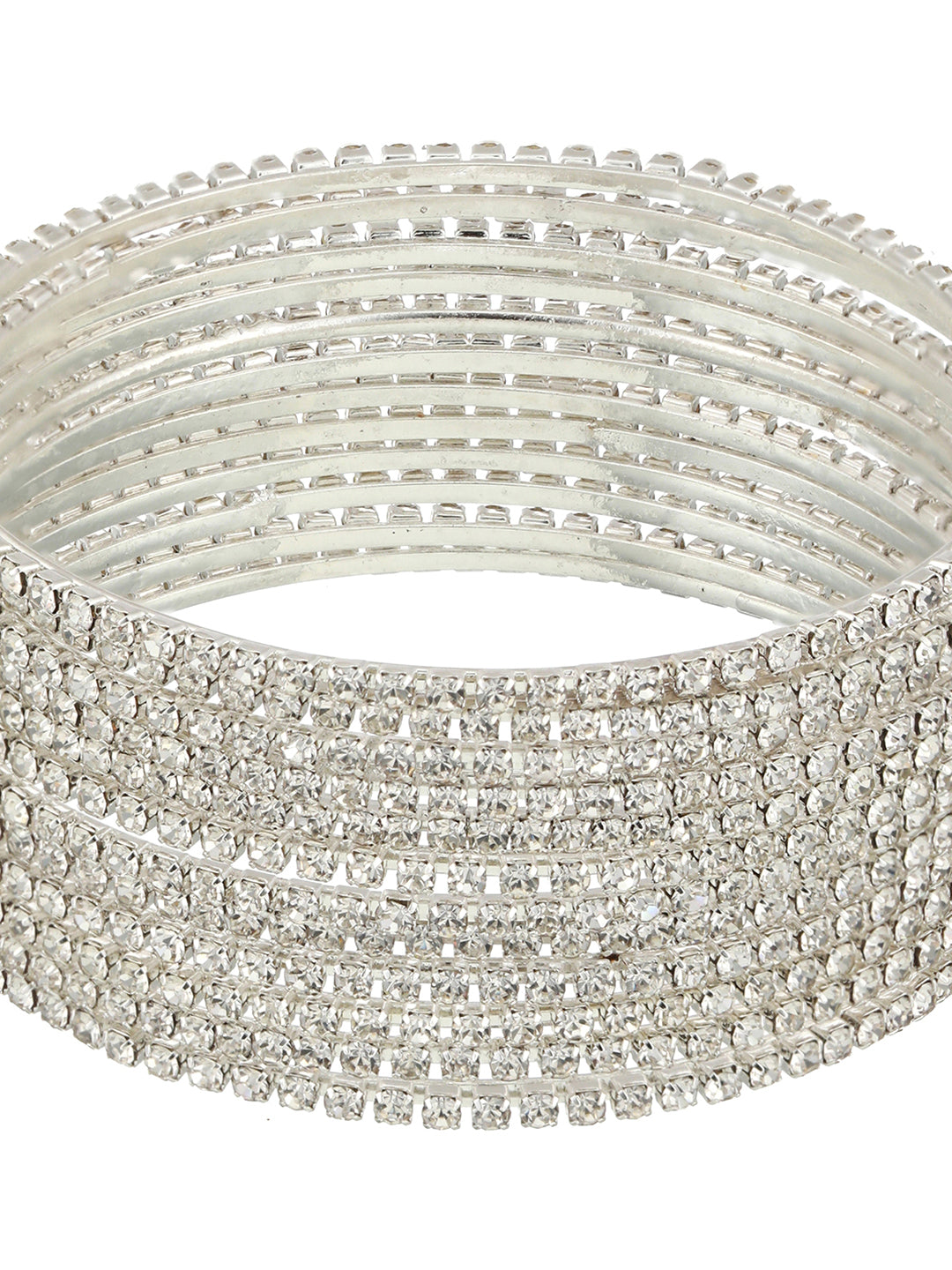 Set Of 12 Silver-Plated CZ-Studded Bangles - Jazzandsizzle