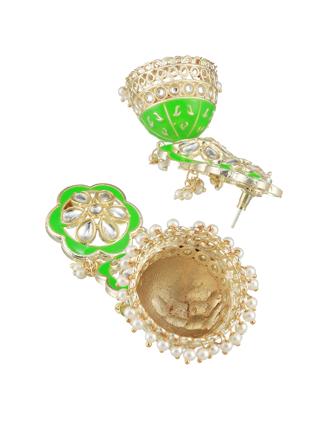 Green & White Meenakari & Kundan Ethnic Long Jhumka Earrings - Jazzandsizzle
