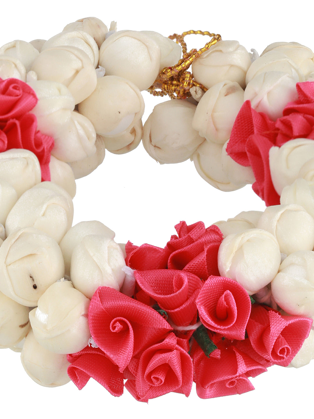 Women Pink Rose & White Mogra Artificial Flower Gajra Floral Hair Bun - Jazzandsizzle