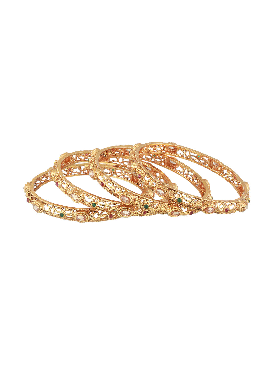 Set Of 4 24CT Gold-Plated Stone-Studded Bangles - Jazzandsizzle