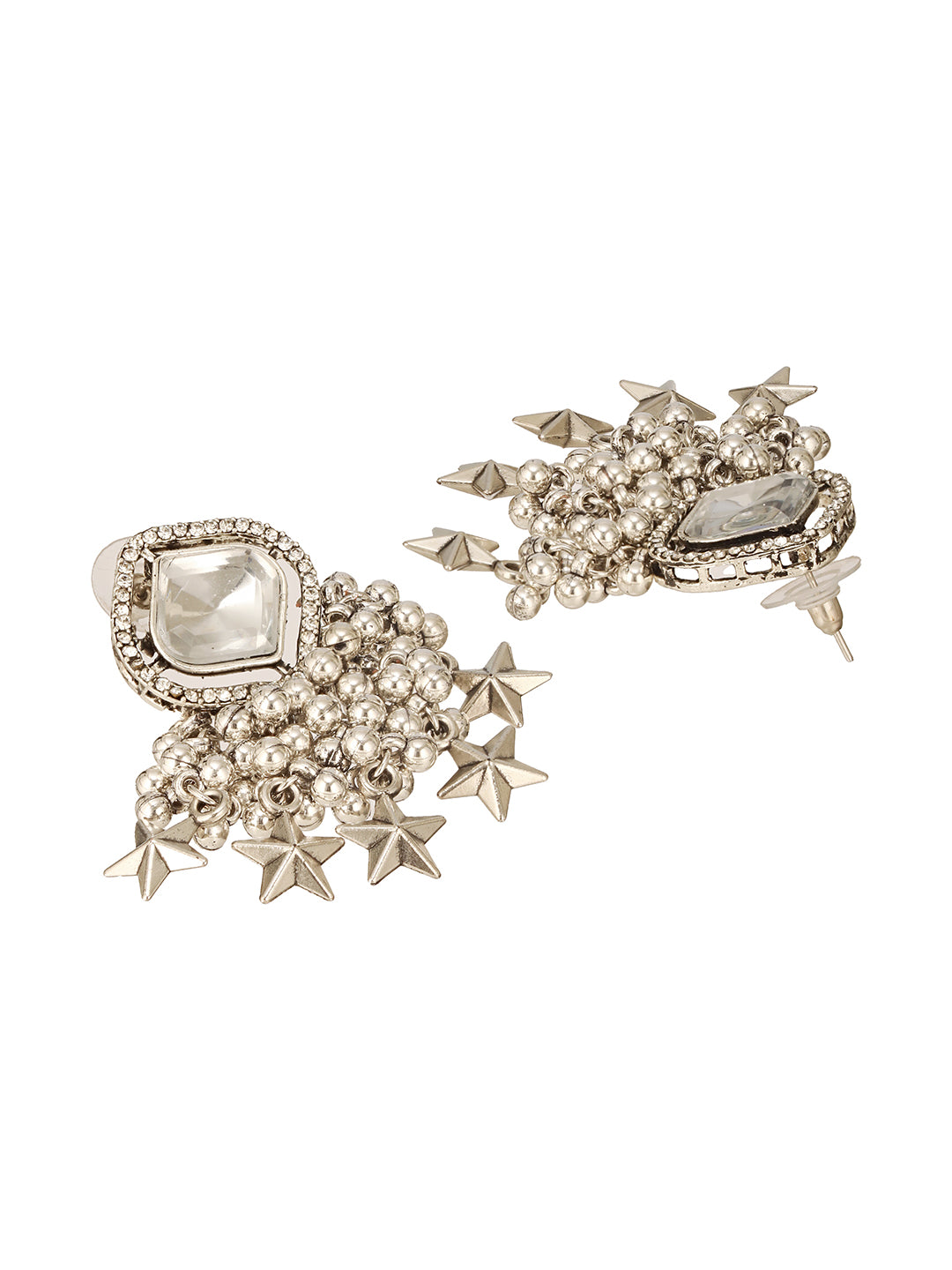 Silver Plated Austrian Diamond Studded &Beaded Drop Eaarings