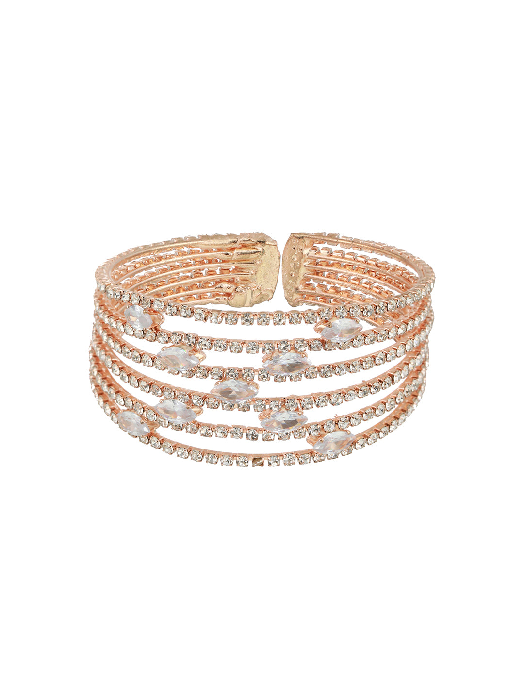 Rose Gold-Plated White Crystal Studded Cuff Bracelet - Jazzandsizzle