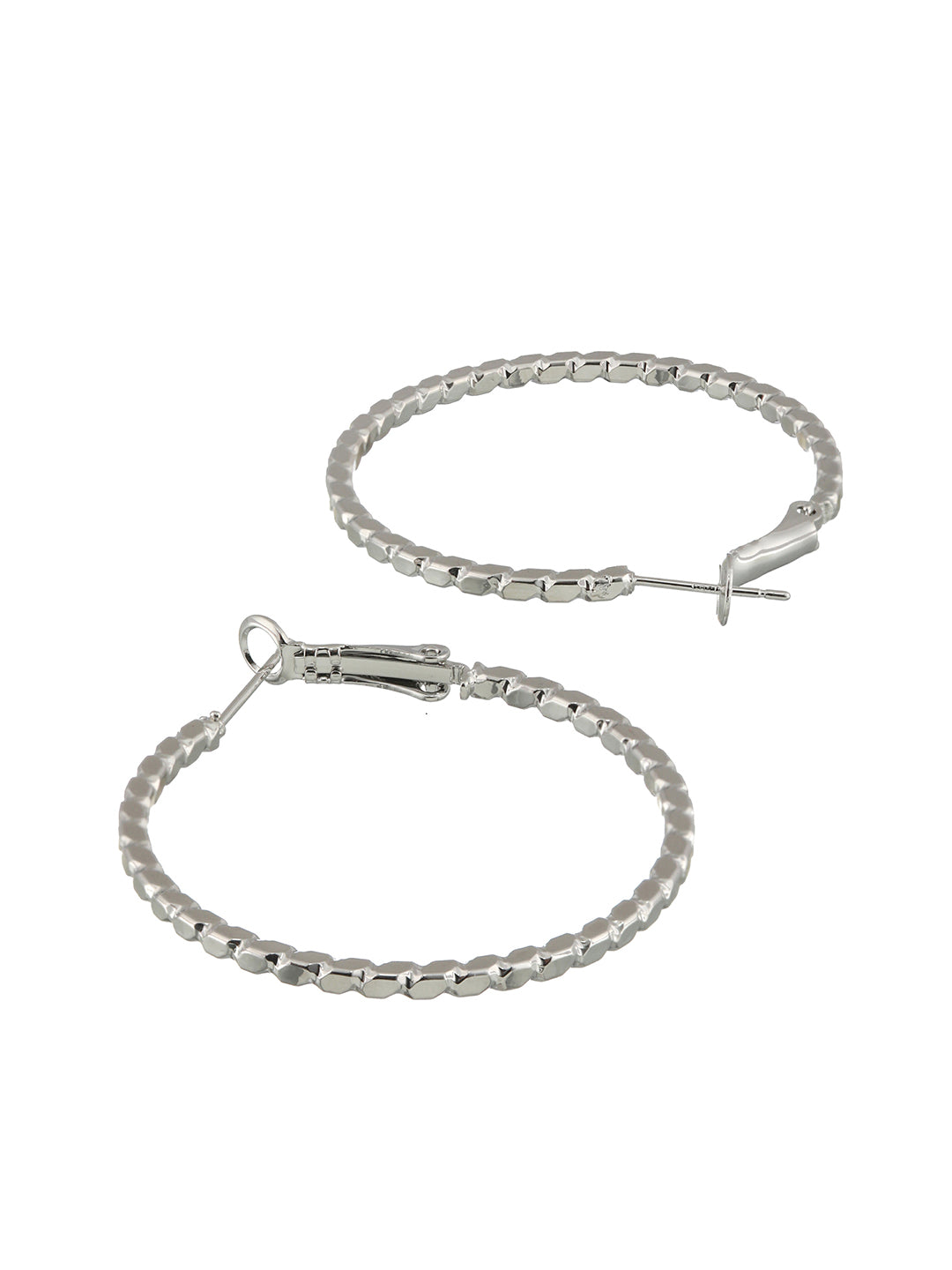 Silver-Plated Textured Circular Hoop Earrings - Jazzandsizzle