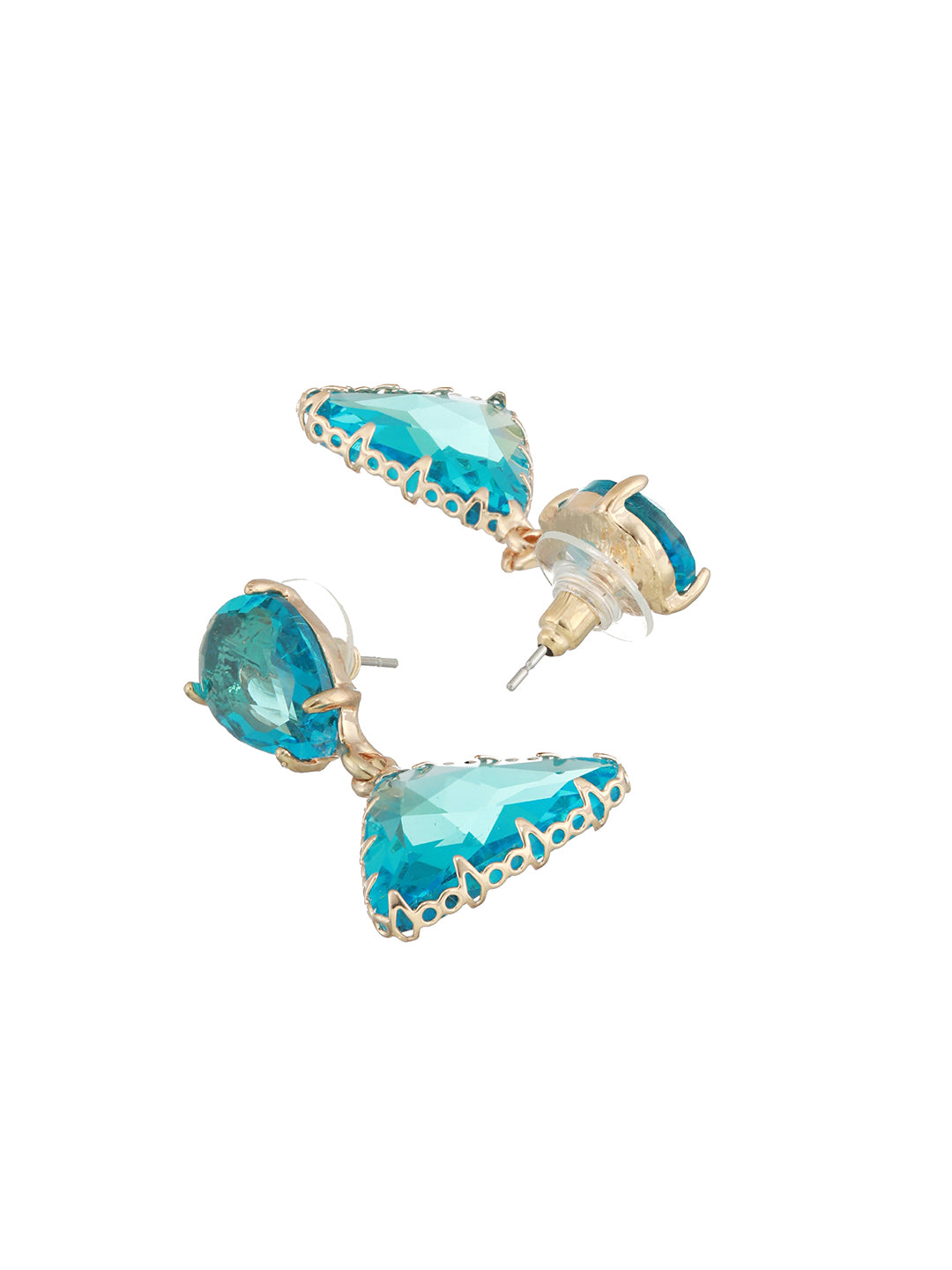 Jazz and Sizzle Gold-Plated Teal colored Transparent Stone Studded Contemporary Tear Drop Earrings - Jazzandsizzle