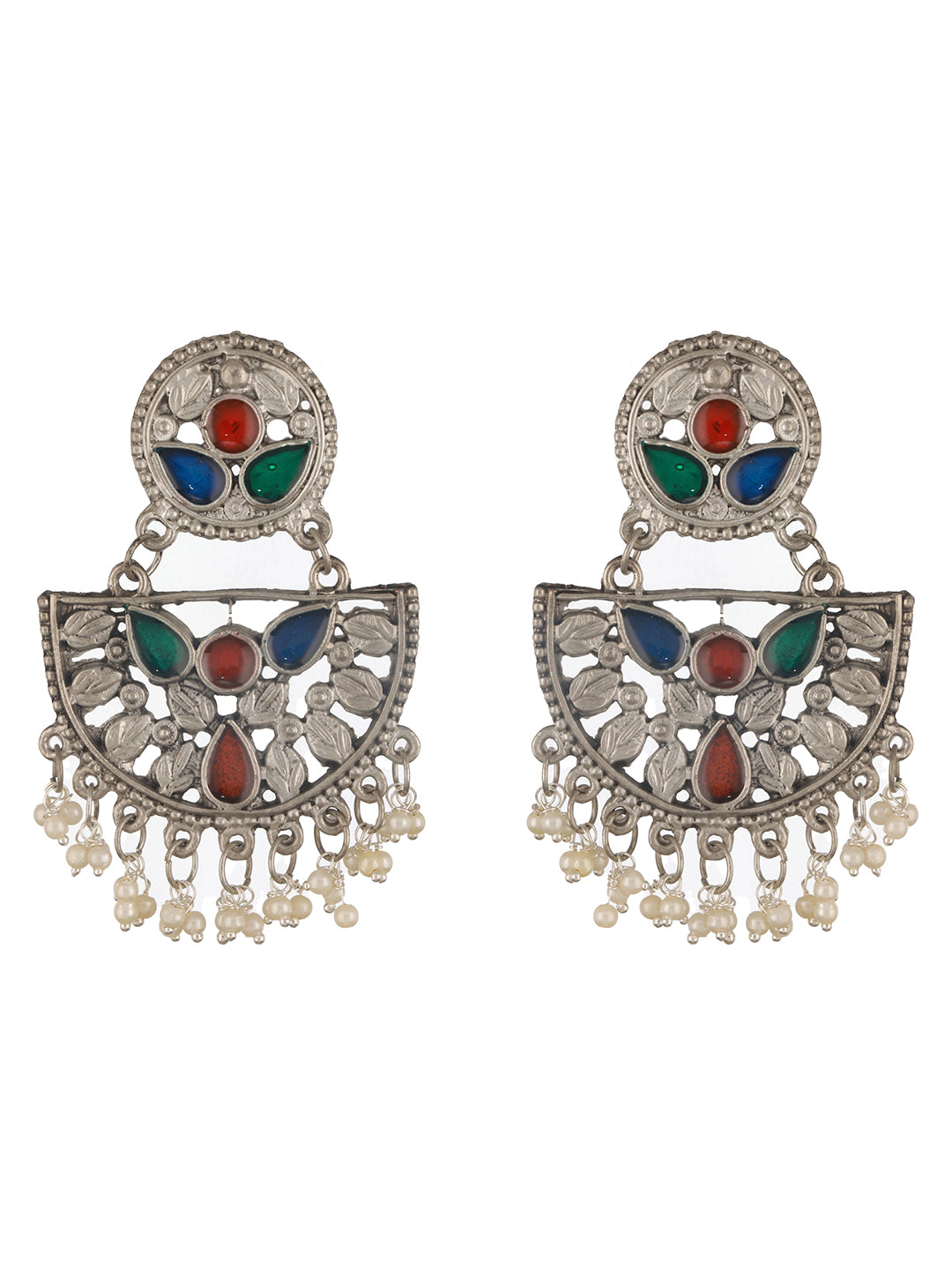 Jazz And Sizzle Silver-Plated Multicolored Enameled & Beaded Chandbali Earrings