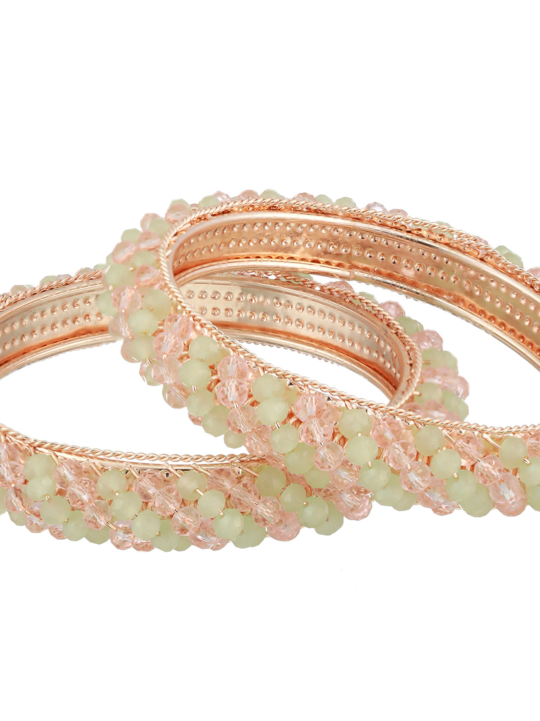 Set Of 2 Rose Gold Plated Crystal-Beaded Bangles - Jazzandsizzle