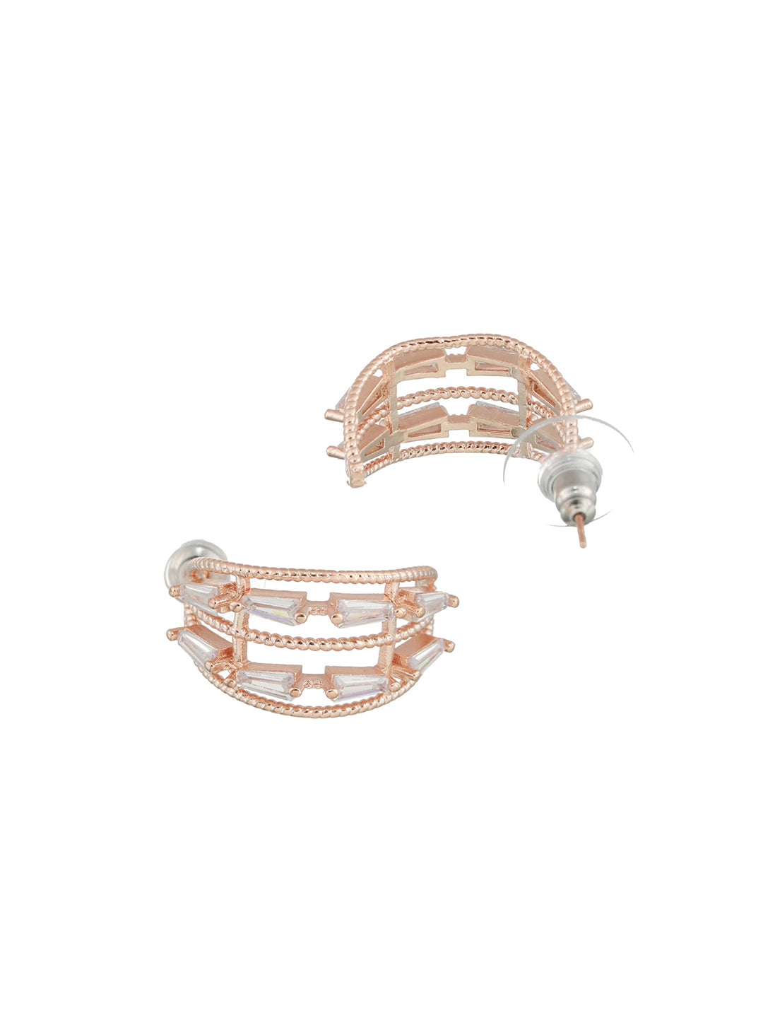 Rose Gold-Plated Cubic Zirconia Studded Half Hoop Earrings - Jazzandsizzle