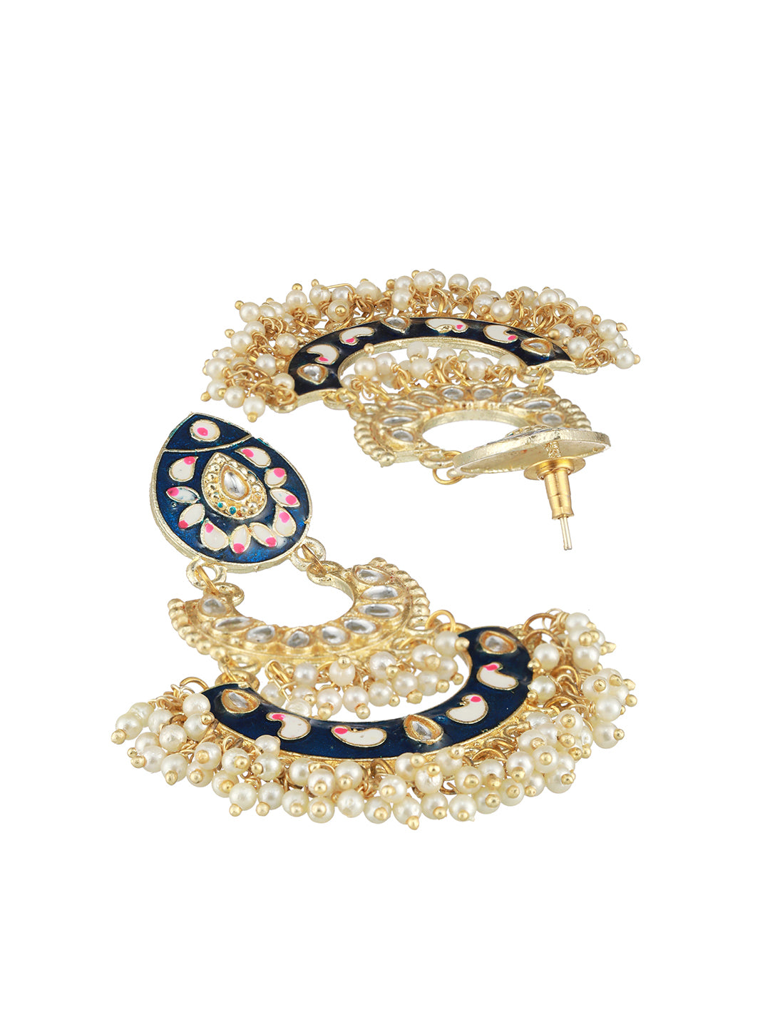 Blue Gold-Plated Meenakari & Pearls Beaded Chandbalis Earrings - Jazzandsizzle